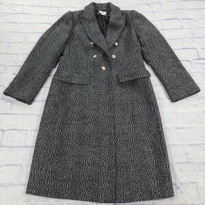 Ann Taylor Loft Long Coat WOMENS SIZE XS Cozy Herringbone Coat Gray Wool Blend
